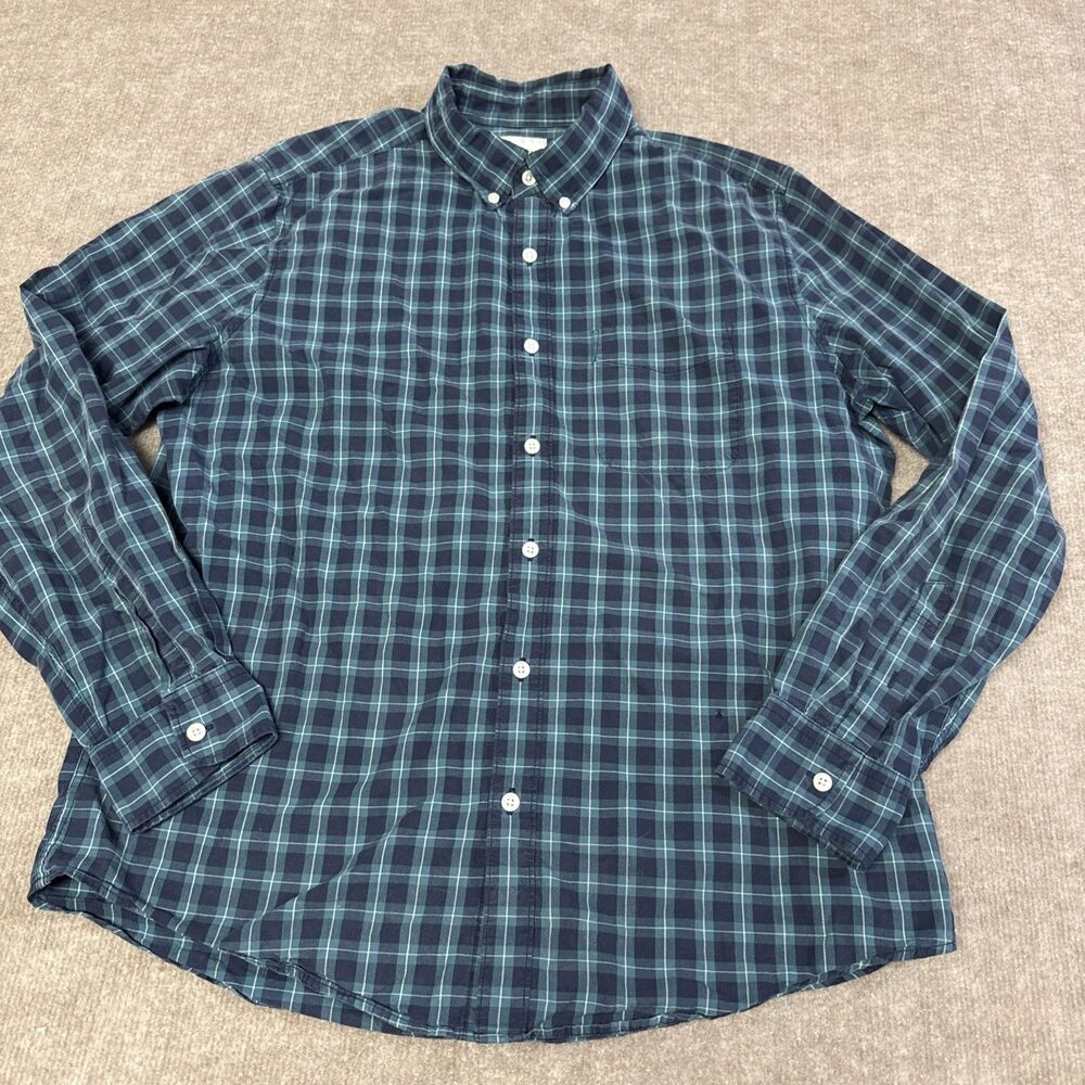 American Eagle Shirt Men's Large Classic Fit Green Blue Plaid Button Up Cotton